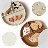 Moonkie Suction Plates for Baby | 100% Silicone BPA-Free Baby Plates with Lids and Food Cover | Divided Design | Microwave and Dishwasher Safe | Toddler Plates 2 Pack