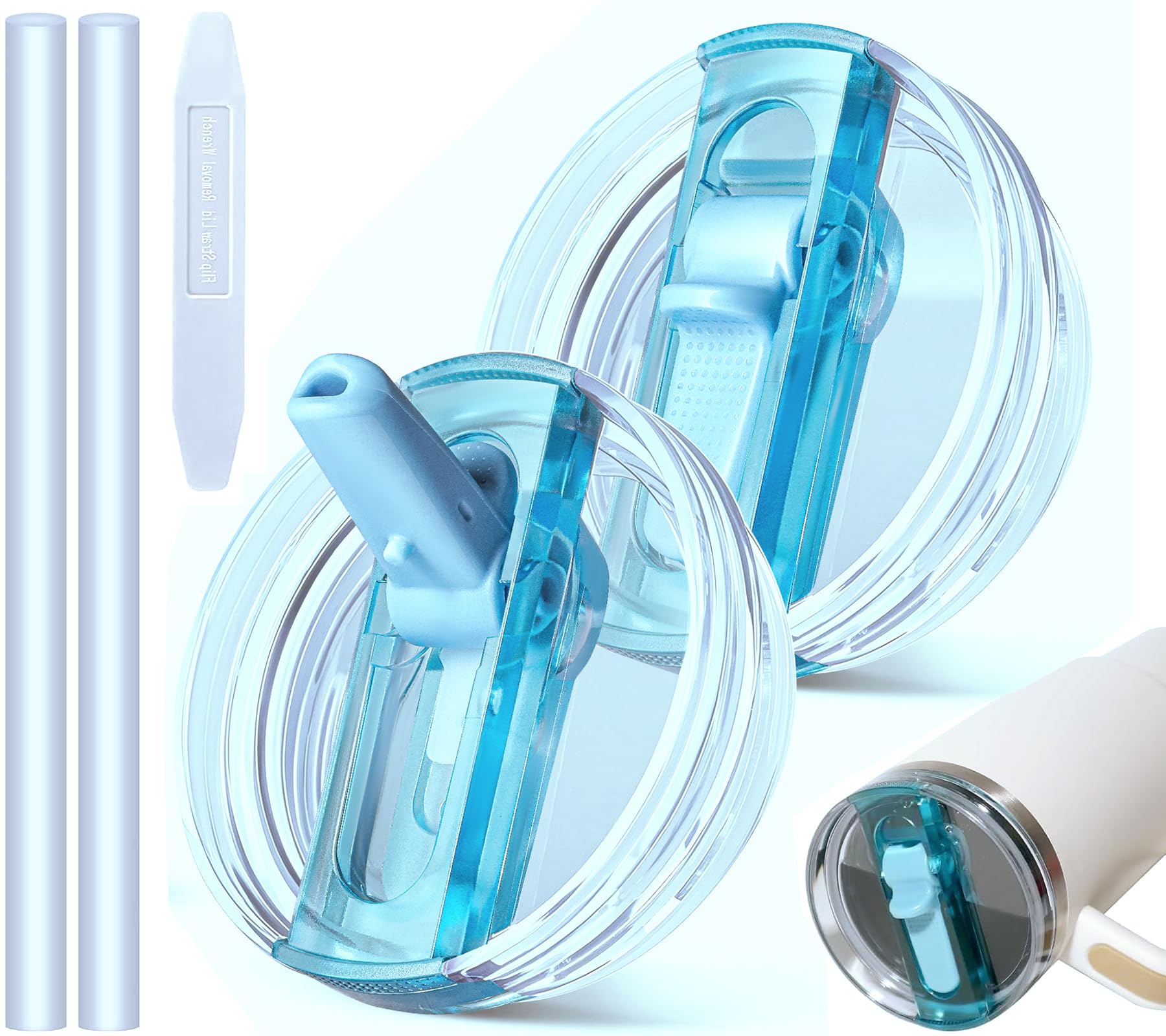 30oz Leakproof Lids for Stanley Cup - Tumbler Detachable Flip Straw Lid,Lids Replacement for Stanley Cups,Travel Cup Accessories,Set with Cover,Straw,Non Spill Lid, Detachable Tool (Blue-2PCS)