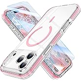 MILPROX Compatible with iPhone 17 Pro Max Case 6.9 inch - Compatible with MagSafe - Magnetic Clear Trasparent Design - Non Yellowing Anti Slip - All PC Phone Cover - with Screen Protector - Pink