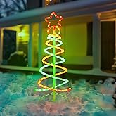 Christmas LED Spiral Tree Lights 3ft, Green and Red Dual Spiral Tree Light Outdoor Indoor Holiday Decor, 8 Dynamic Lighting Effect ETL Listed Lighted Artificial Tree for Garden Pathway Bedroom, 92LEDs