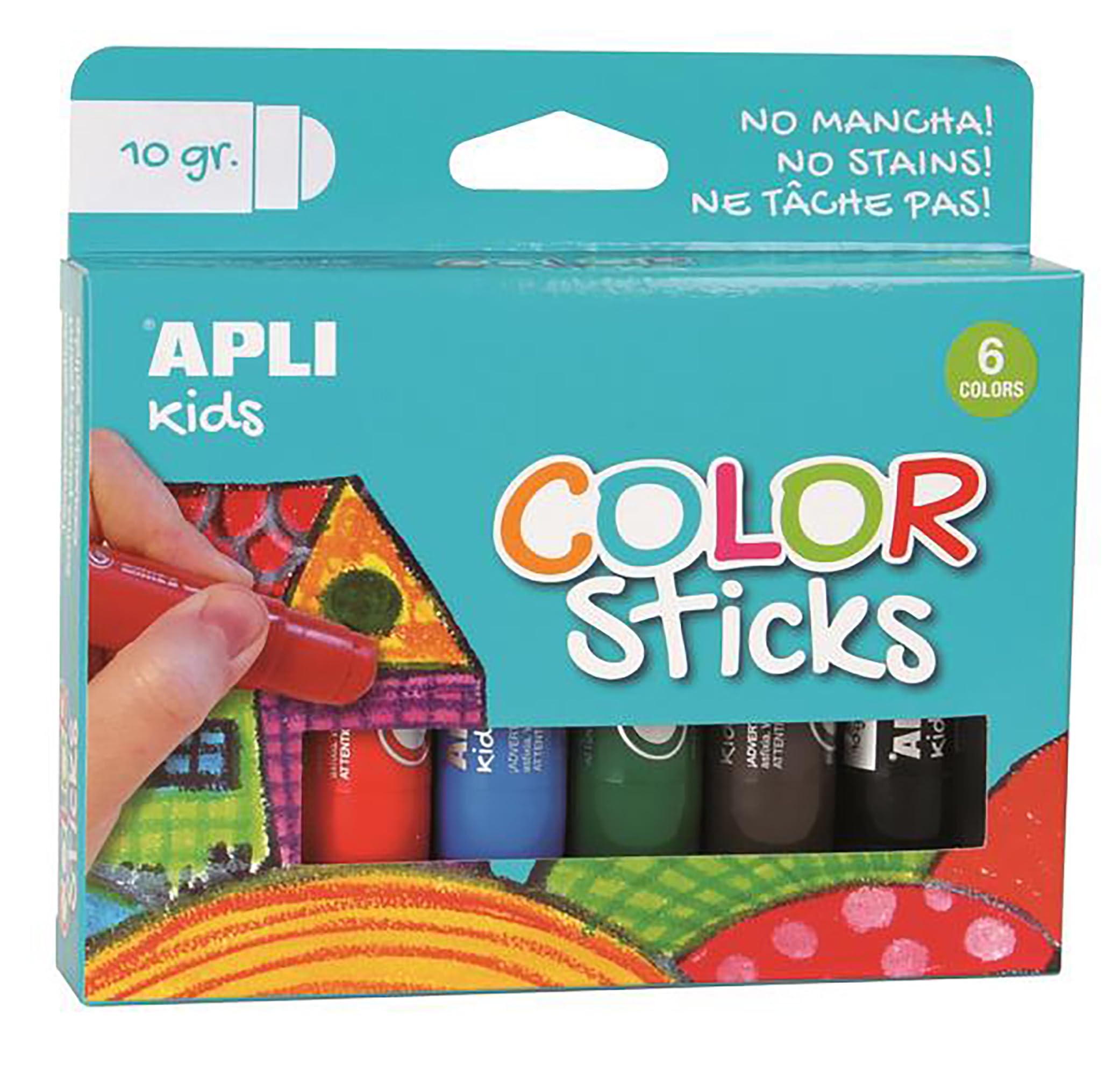 Apli Colouring Sticks 10g Assorted Pack of 6