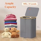 Lifewit 145L Laundry Basket with Lid - 2 Removable Bags, Bamboo Handles view 2