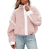 Hixiaohe Womens Fuzzy Fleece Jacket Fall Winter Long Sleeve Sherpa Coats Casual Cropped Zip Up Sweatshirts Warm Outerwear
