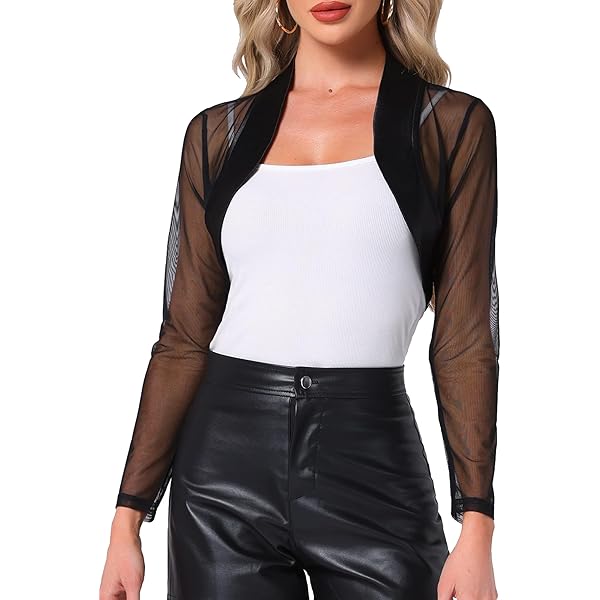 sheer shrugs for dresses & formal INSPIRE CHIC Satin Shrug for Women's Evening Dresses Mesh Formal Coverup Open Front Long Sleeve Cropped Bolero S White, Size: Small