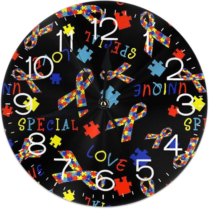 TNIJWMG Autism Awareness Ribbon Wall Clock Silent Non