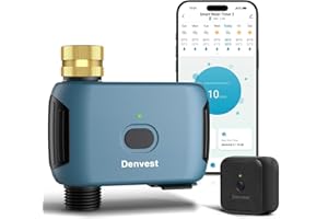 DENVEST WiFi Water Timer with Brass Inlet, 1 Zone Smart Sprinkler Timer for Garden Hose Faucet, Hose Timers with WiFi Hub, Up to 20 Watering Plans, APP & Voice Control, Compatible with Alexa