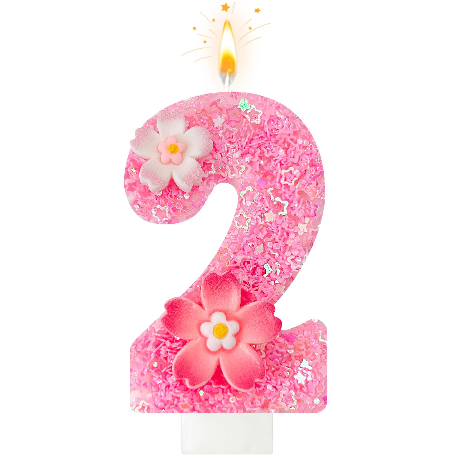 Pink Flower Birthday Candle,Number Birthday Candles for Cake, Ideal Birthday Parties Cake Decor, Wedding Anniversary and Other Celebrations (Number 2, Pink)