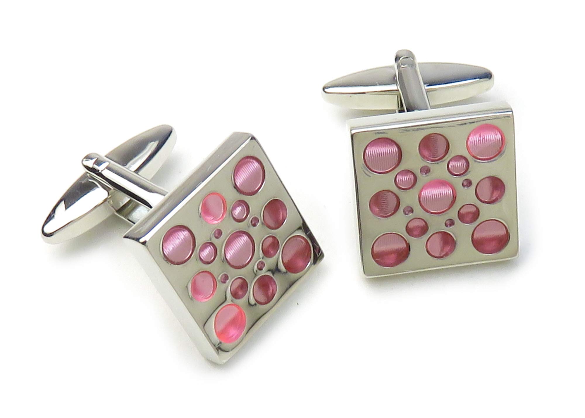 Rhodium plated nickel free Pink Resin Dot Square Cufflinks - DH1808