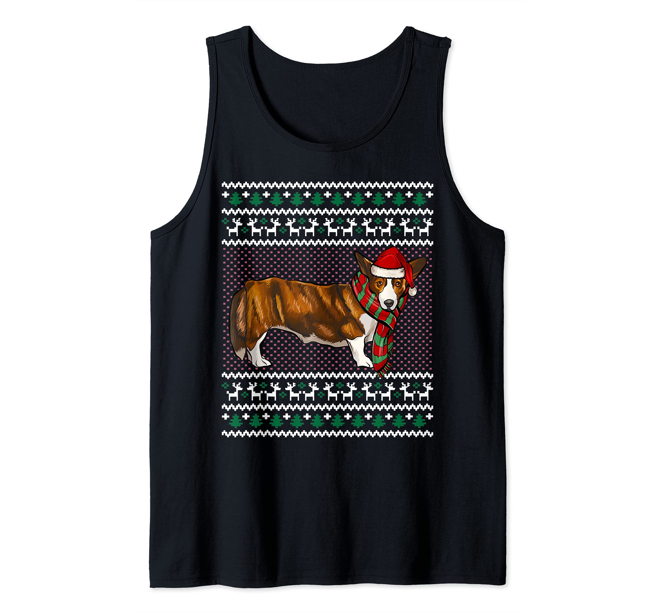 Xmas Cardigan Welsh Corgi Dog Santa Hat Ugly Christmas Tank Top