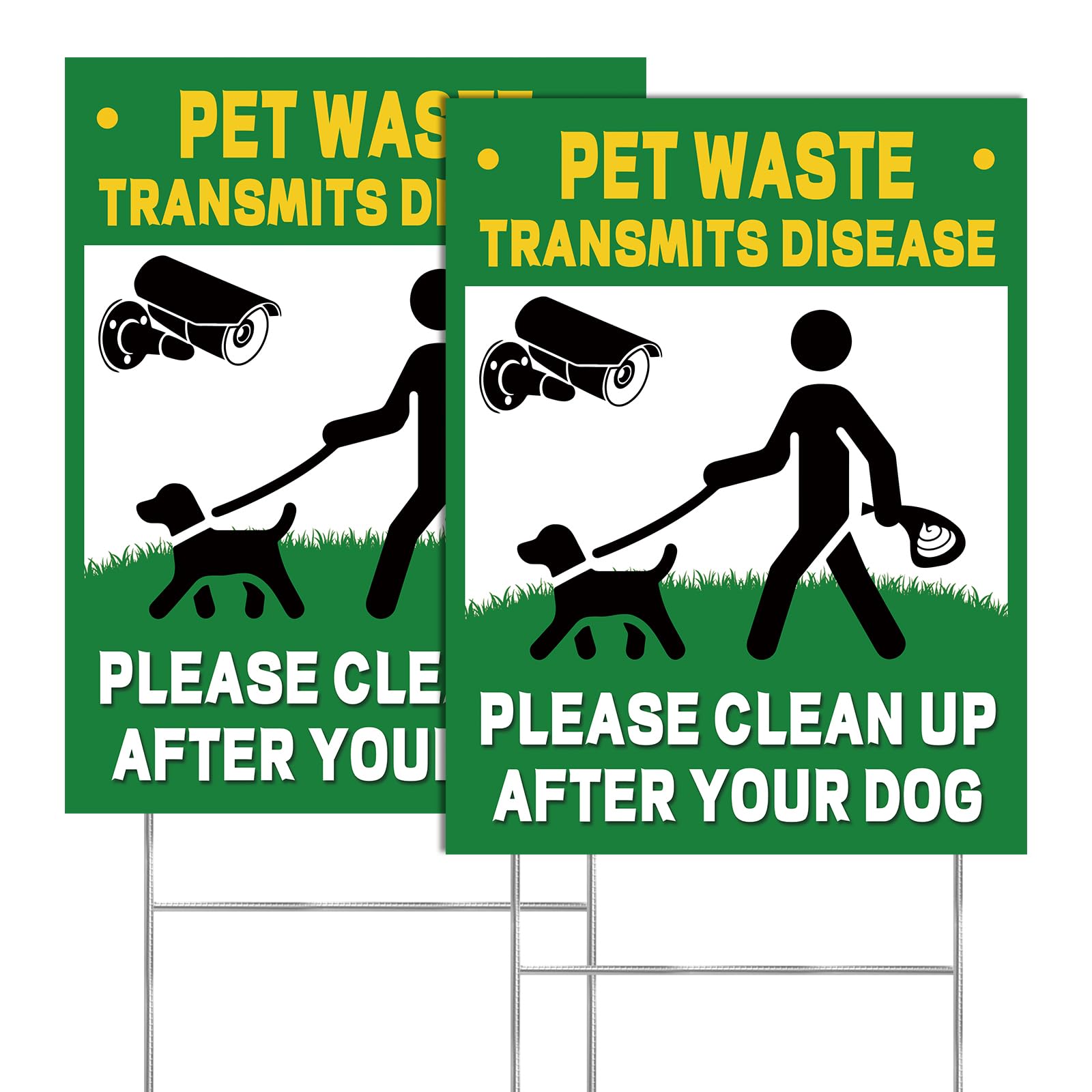 Photo 1 of 2-Pack No Pooping Dog Signs for Yard & Clean Up After Pet Waste, 13"x10" Double-Sided H-Stake Metal Stakes, Durable Outdoor Warning Signs with Camera Design, Weatherproof Lawn & Garden Sign
