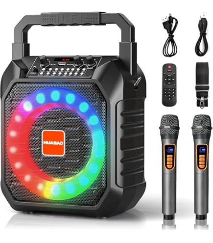 Ankuka Karaoke Machine with 2 Wireless Microphones, Portable Bluetooth Karaoke Speaker for Adults Kids, Singing Machine with Dynamic Lighting for Girls Boys Home Party (Gold