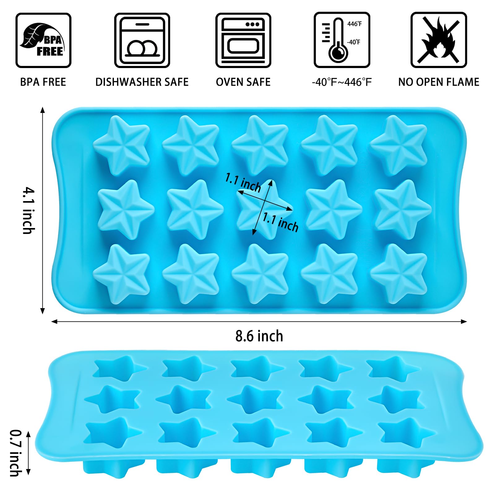 6 Pcs Flower Silicone Chocolate Molds Set, 15-Cavity Rose Heart Star Candy Mold Different Shapes Silicone Molds for Chocolate, Candy, Ice Cube, Butter, Jello