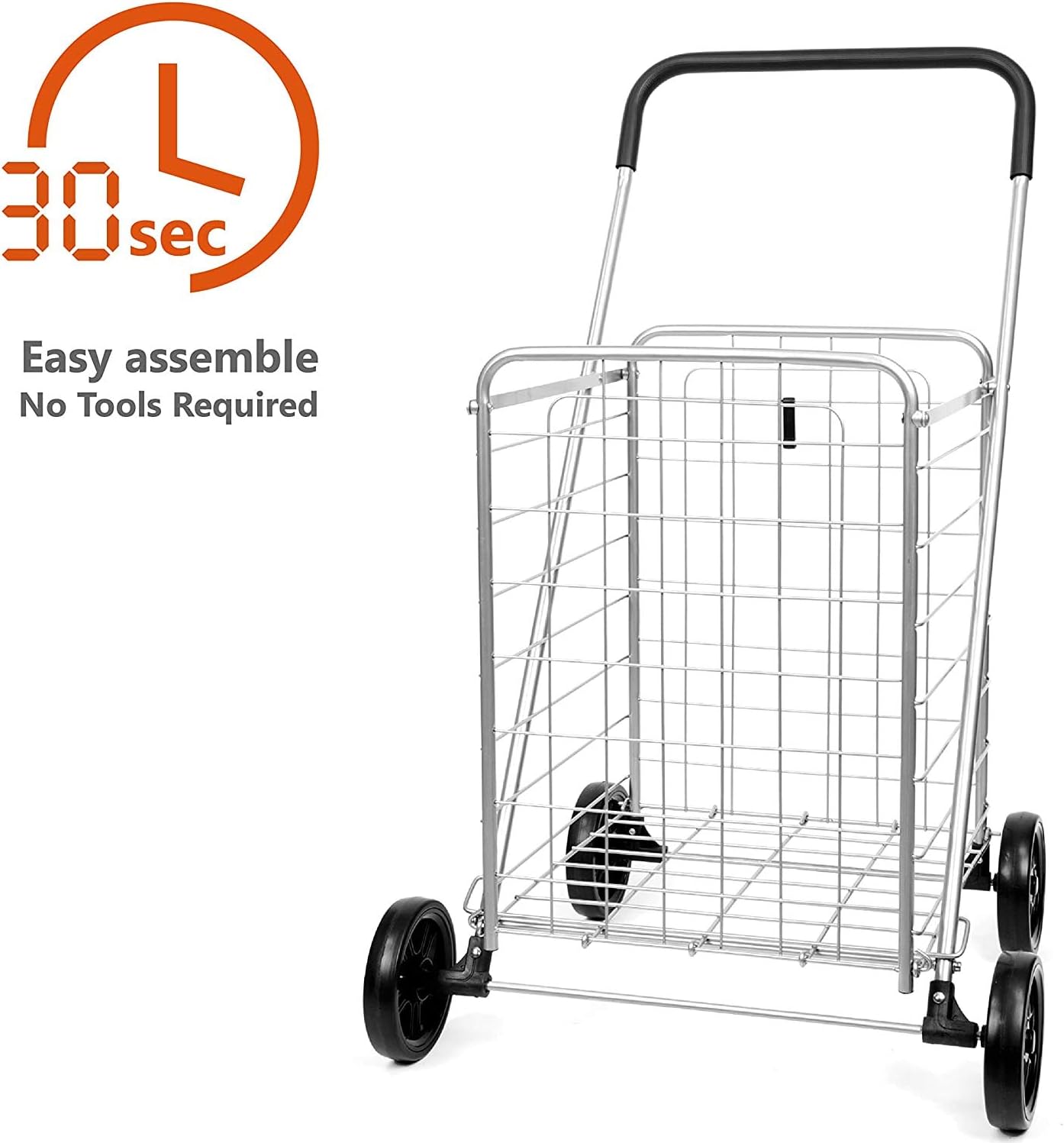 supenice Grocery Utility Shopping Cart - Deluxe Utility Cart with Oversized Basket and Tool Free Installation Light Weight Folding Cart with Wide Cushion Handle Bar for Laundry Book Luggage Travel: Home & Kitchen