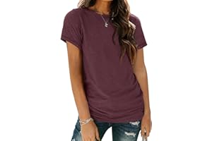 AUTOMET Women's Soft Basic Short Sleeve T-Shirt, Round Neck Tops Summer Casual Tee for Spring Shirts Clothes Everyday Wear