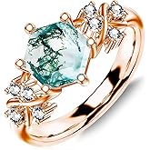 Plesitep 925 Sterling Silver Hexagon Natural Moss Agate Ring with CZ for Women infinity Promise Engagement Rings Jewelry for Wife Her