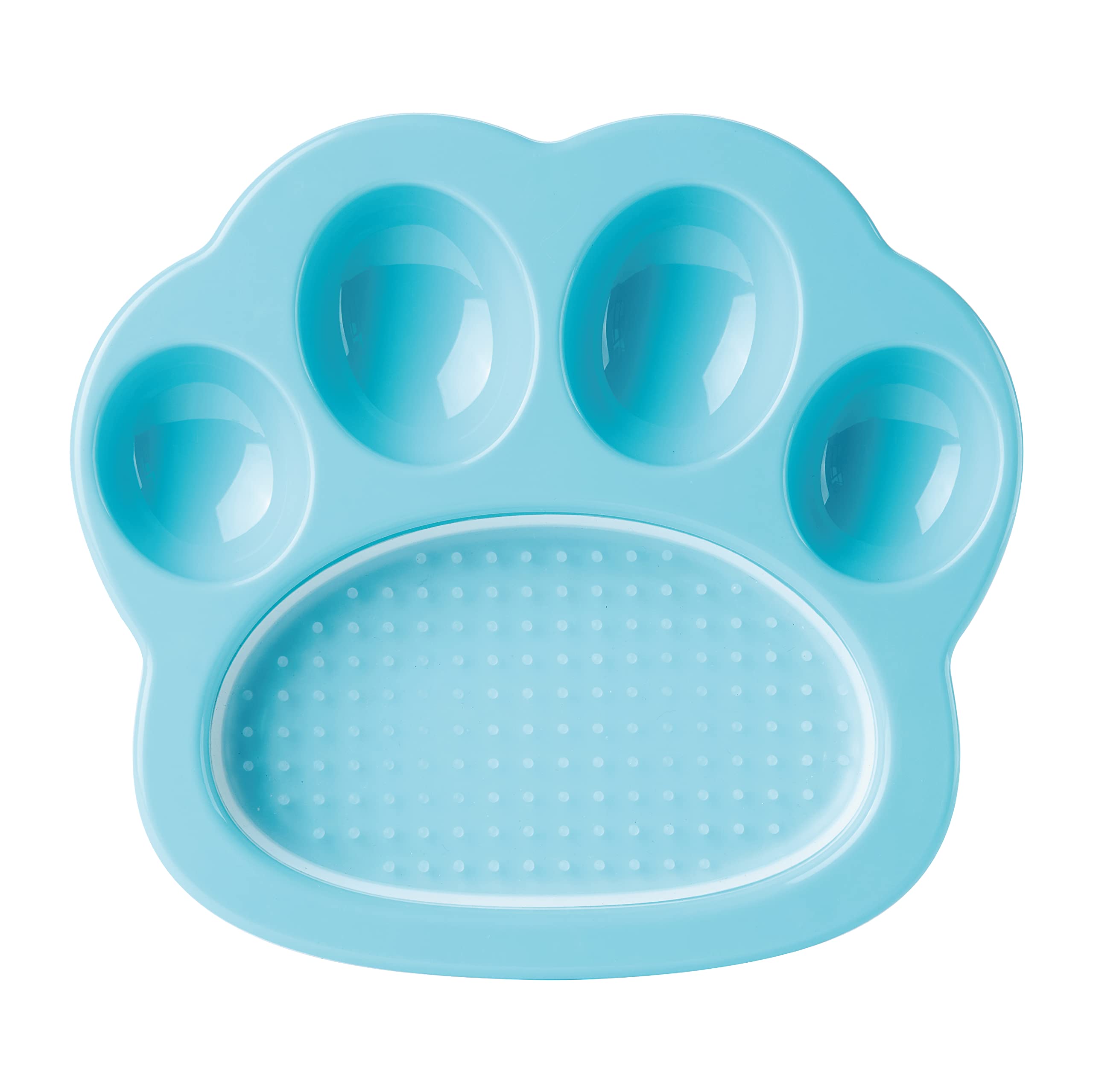 PetDreamHouse PAW 2-IN-1 Mini Slow Feeder & Lick Pad, Fun and Unique Paw-shaped slow feeding dish with an interchangeable PAW Lick Pad, Blue