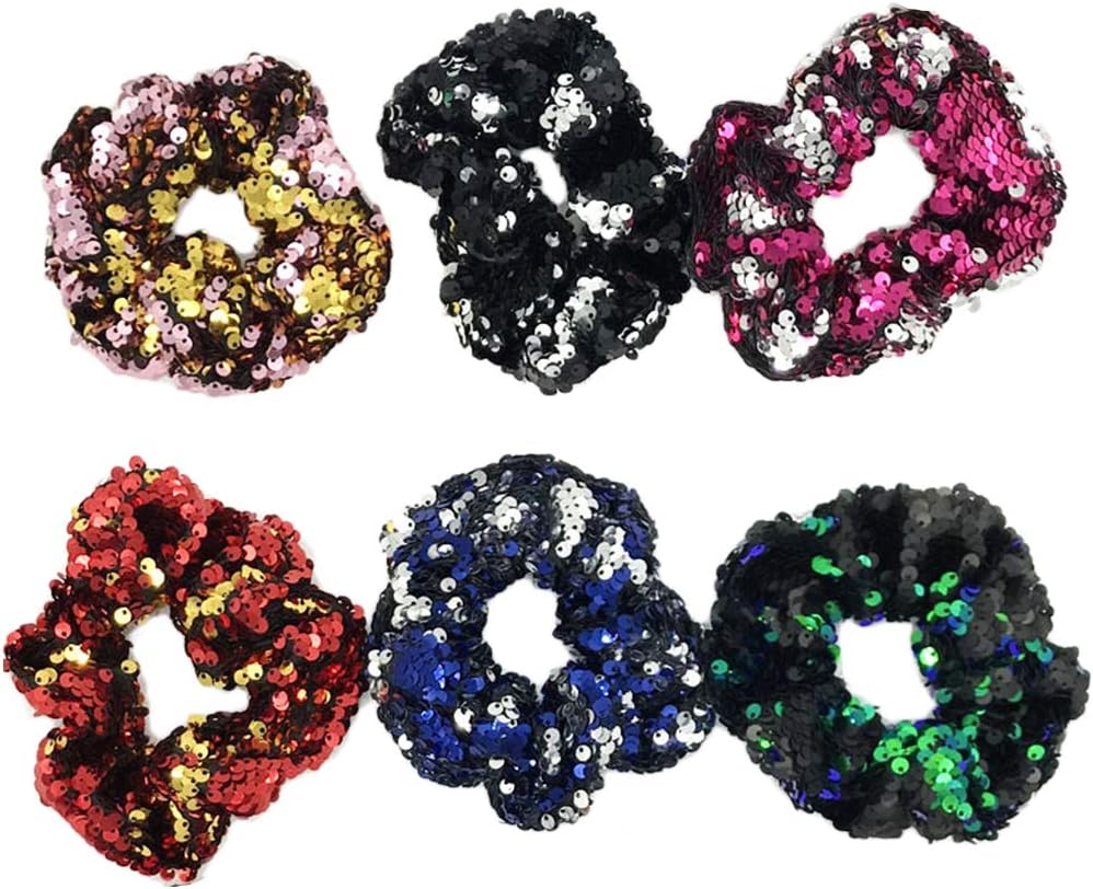 Lurrose 12pcs Sequins Hair Tie Flash Double Elastic Ponytail Holder Stretch Hair Tie for Women Girls Random Color