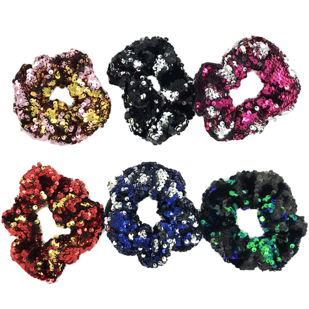 Lurrose 12pcs Sequins Hair Tie Flash Double Elastic Ponytail Holder Stretch Hair Tie for Women Girls Random Color