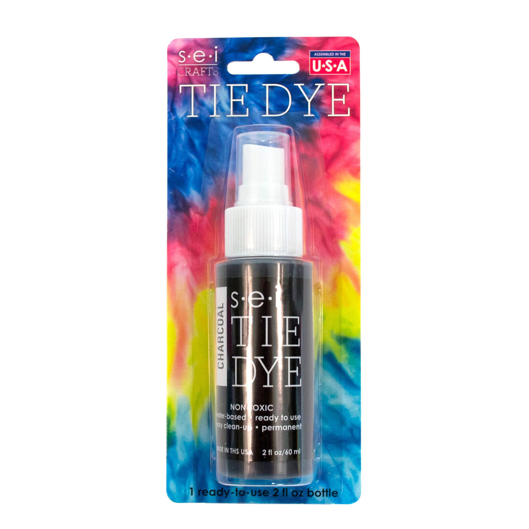 S.E.I. Charcoal Tie Dye Spray Bottle: 2oz. Non Toxic Fabric Dye Spray, DIY Permanent Clothing Dye, One Step, Ready to Use Tie Dye Supplies