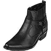 CALTO Men's Invisible Height Increasing Elevator Shoes - Black Premium Leather Cowboy Zipper Boots - 3.3 Inches Taller - T8112 - Size 11 D(M) US