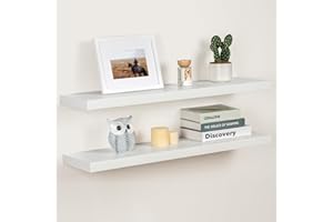 FUN MEMORIES Floating Shelves White 36 Inch Long, 9.3" Deep Floating Shelf Wall Mounted, Rustic Deep Bookshelf, Large Display Storage Shelves for Bathroom, Bedroom, Kitchen, 36"W x 9.3"D x 1.5"H, Set of 2