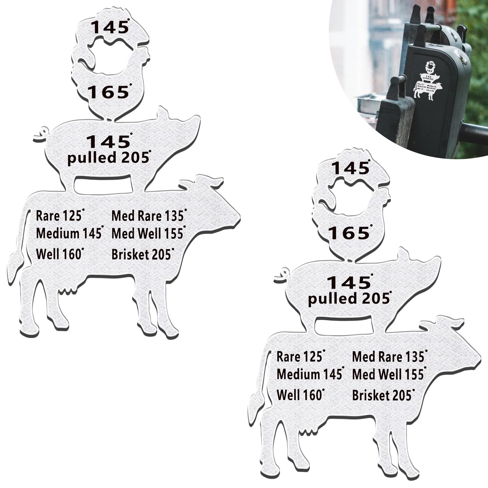 BOXOB 2pcs Meat Temperature Magnet, 6.3x4.33 inch Metal Meat Smoking Guide Magnet BBQ Decor BBQ Gift Men Grilling Party Smoking Meat Accessories