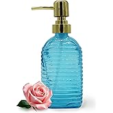 VKSG Glass Soap Dispenser for Kitchen, 8.1oz Hand Soap Dispensers Pump Bottles, Shower Liquid Soap Dispenser for Bathroom Hand Dish Shampoo and Conditioner Laundry Lotion Dispenser(Blue)