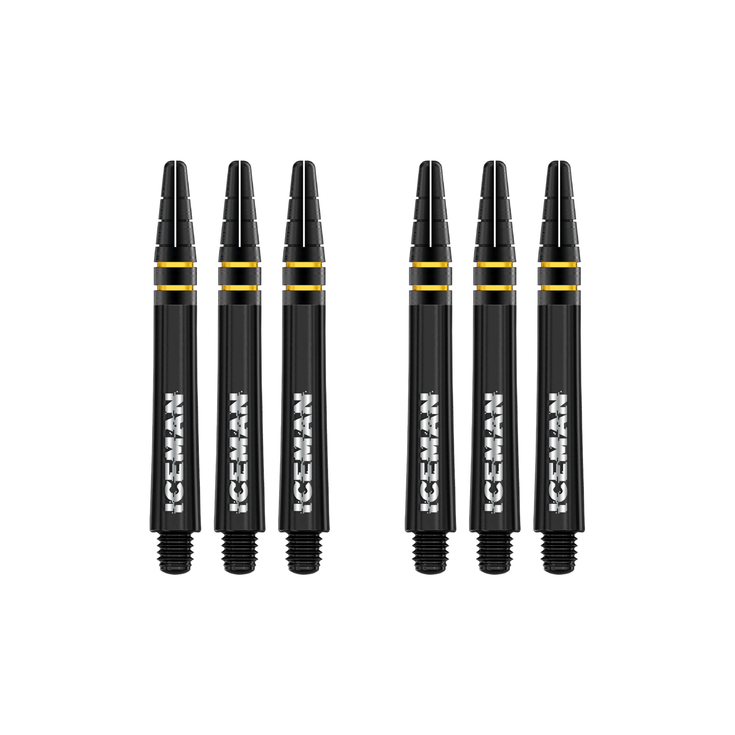 RED DRAGON Gerwyn Price Nitrotech Black with Black and Gold Top Intermediate Dart Shafts - 2 sets per pack (6 shafts in total)