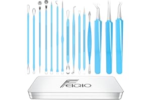 FEIQIO Pimple Popper Tool Kit, 15 PCS Blackhead Remover Comedone Acne Extractor Tools, Professional Sharp Stainless Skin Blemish Removal Pimple Tools with Metal Case