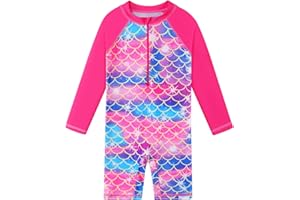 BAOHULU Girls One Piece Long Sleeve Swimsuit UPF 50+ UV Bathing Suit Zipper Closure Beach Rashguard Swimwear