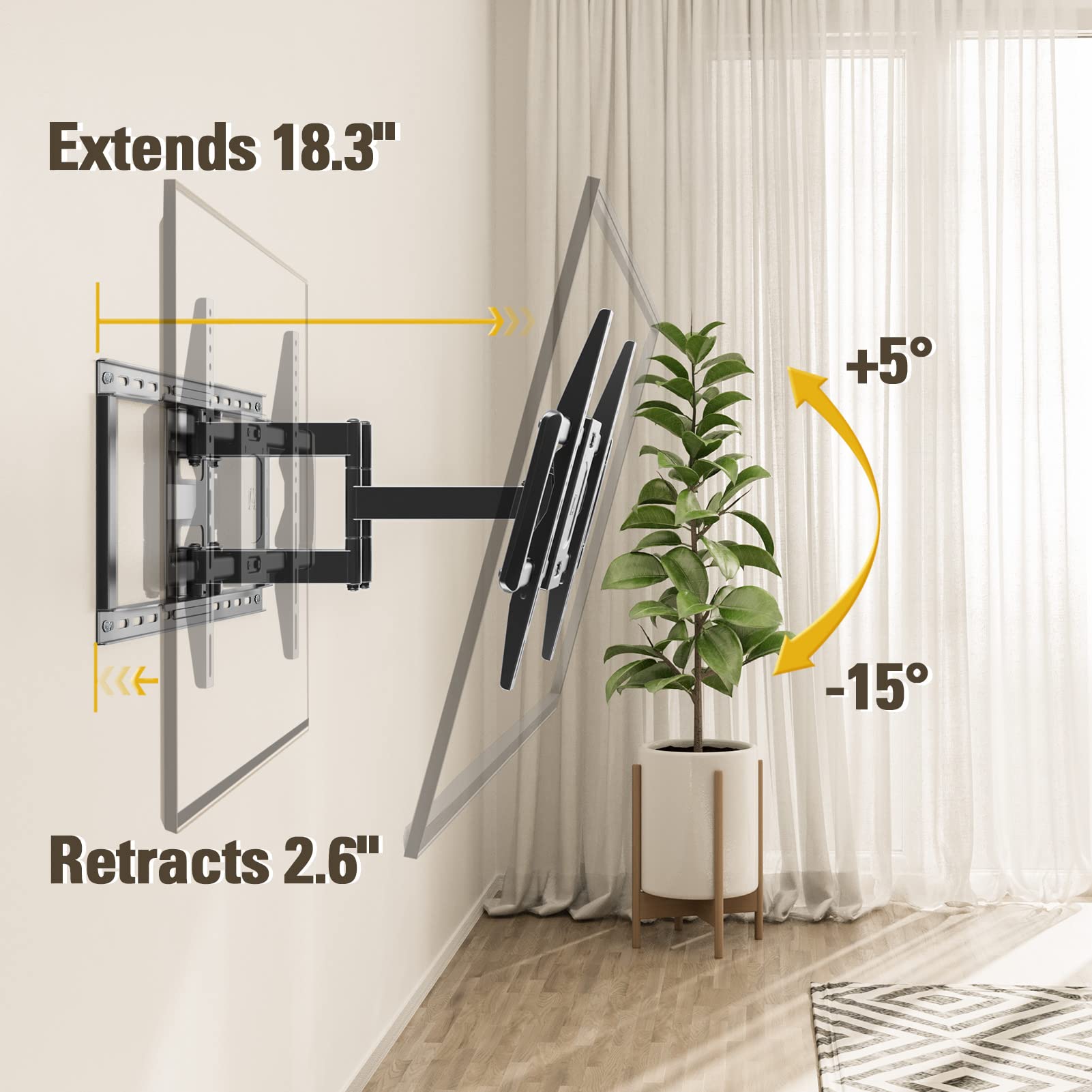 Mounting Dream Full Motion TV Wall Mount for Most 42-90 Inch TVs, Heavy Duty Wall Mount TV Bracket with 6 Strong Articulating Arms, Max VESA 600x400mm, Up to 132LBS, Fits 16/18/24'' Wood Studs, MD2298