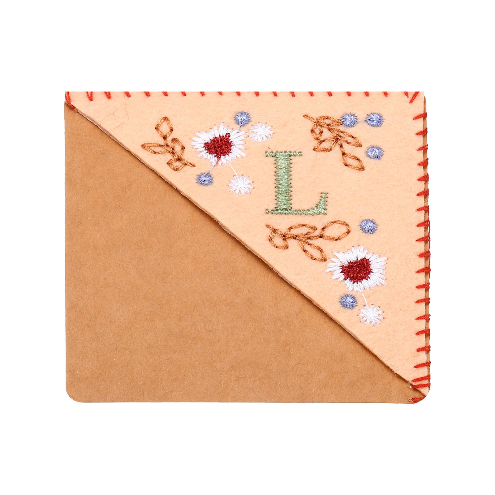 PATIKIL Personalized Embroidered Corner Bookmark, Cute Flower Felt Stitched Triangle Book Mark Page Marker for Women Men Book Lovers Teachers, Pink, Letter L