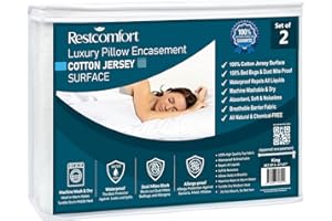 Rest Comfort Set of 2 Cotton Jersey Zippered Pillow Protector - Waterproof, Allergen Proof, Bed Bug Proof Protection - Hypoallergenic Breathable & Quite (King (20” x 36”))