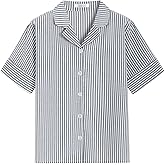 Latuza Women's Cotton Seersucker Pajama Tops Soft Button Down Sleep Shirt