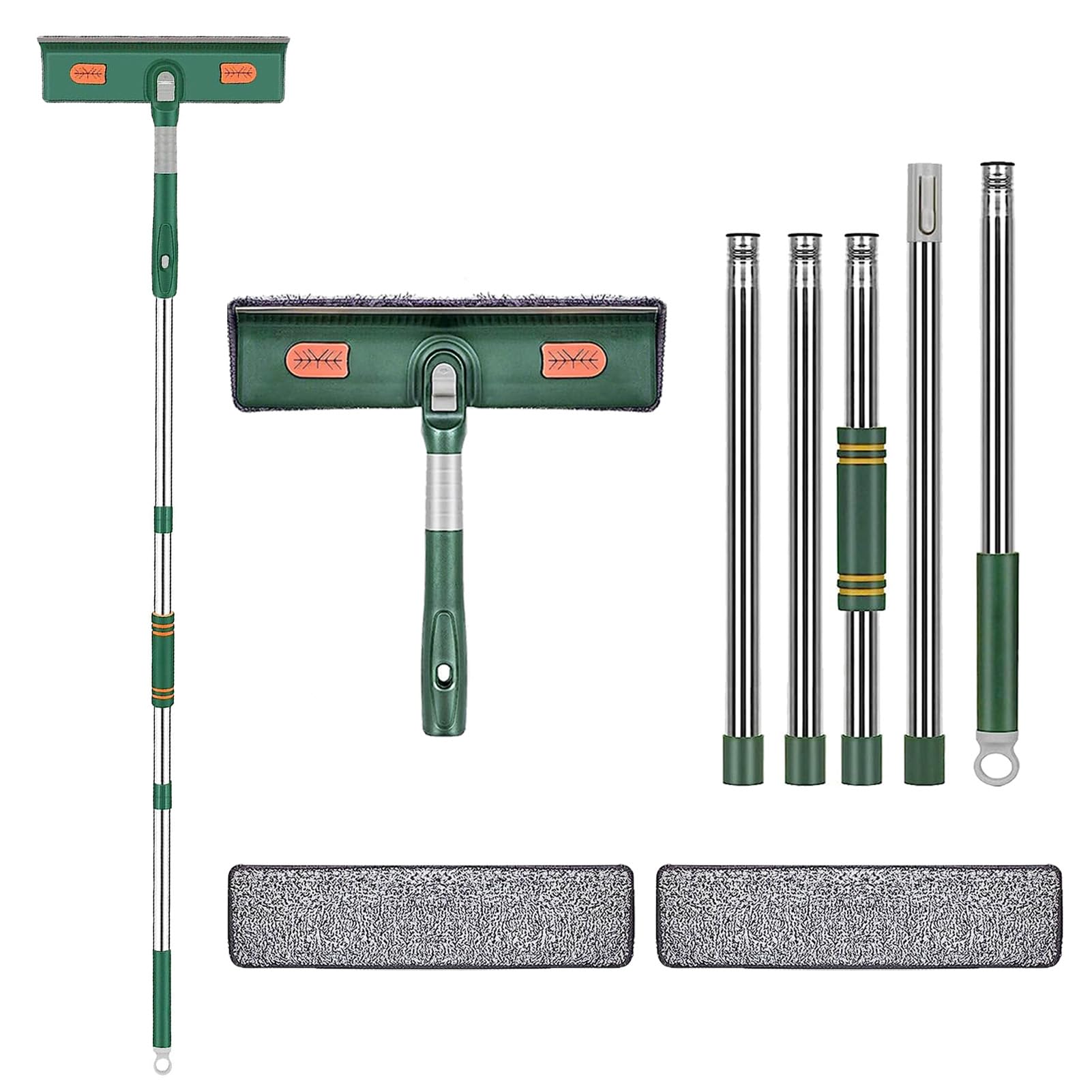 IULONEE Large Floor Squeegee Broom 2 in 1 Window Cleaner Squeegee Rotatable Window Cleaning Kit Squeegee Cleaner with Long Handle Glass Cleaning Tools for Garage, Tile, Deck, Bathroom, Window