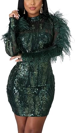 sequin and feather cocktail dress