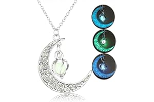 ZZCC Luminous Enchanted Moonstone Necklace for Women Girl, Hollow Glowing Moon Whirlwind Rotating Bead Necklace - Magical Fantasy Fairy Glowing Jewelry Gift (Color : Sky Blue)