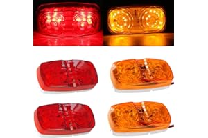 NEW SUN 4 Pcs Amber & Red 10 LED Trailer Side Marker Light, Bullseye/Tiger Eye/Double Bubble Clearance Light, 12V 4x2 Rectangular LED Light Surface Mount for Camper, Trucks, Rvs