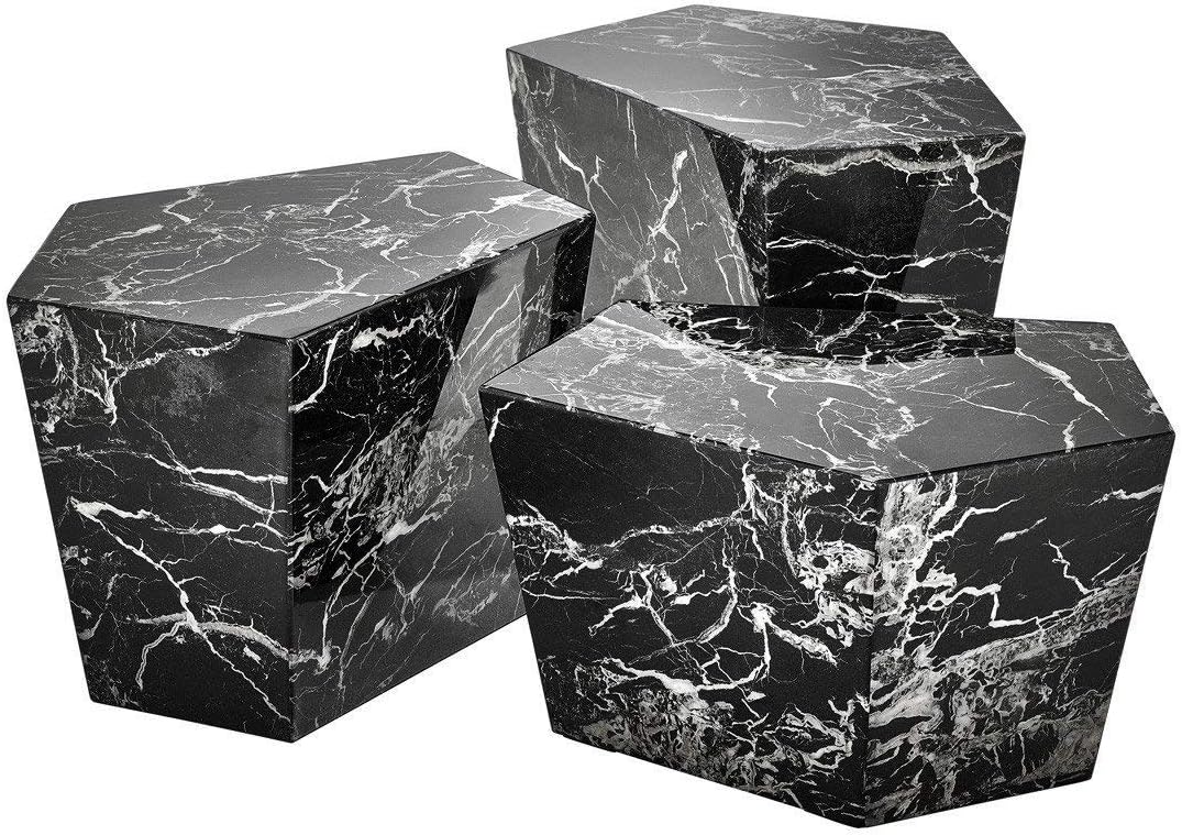Amazon Com Black Marble Coffee Table Set Of 3 Eichholtz Prudential Modern Luxury Living Room Accent Furniture Kitchen Dining