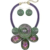 JHWZAIY Chunky African Statement Necklace For Women Tribal Fashion Costume Jewelry Earring Sets Unique Colorful Big Rhinestone Crystal Pendent Collar Choker Bib Handmade