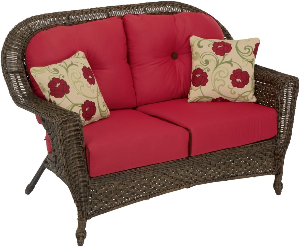 Amazon Com Chicago Wicker Settee Wicker Sonoma 56 1 2 X 34 X 38 Sunbrella Fabric Red Kitchen Dining