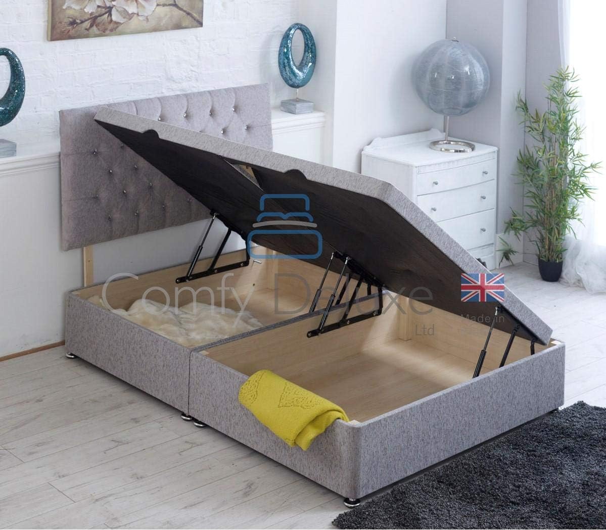 Suede Fabric Ottoman Side Lift Bed Base and Memory Orthopaedic Mattress