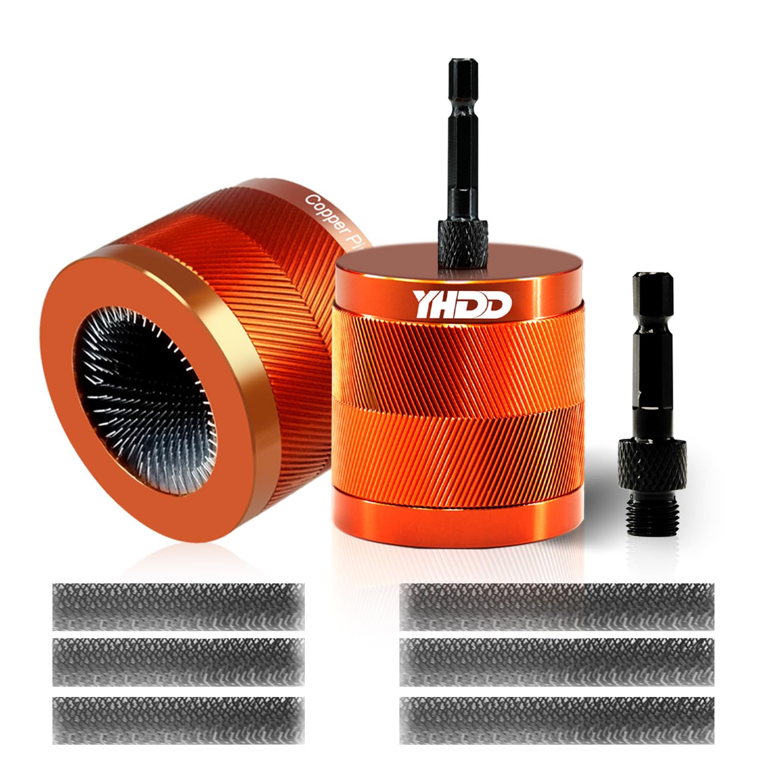 Photo 1 of 1/2" & 3/4" Metal Copper Pipe Cleaner Set with 1/4 Hex Shank, Replaceable Brush, Each Set Additional 3Pcs Replaceable Blades for Cleaning Rust, Stains, Paint on Copper Pipes and Various Metal Pipes