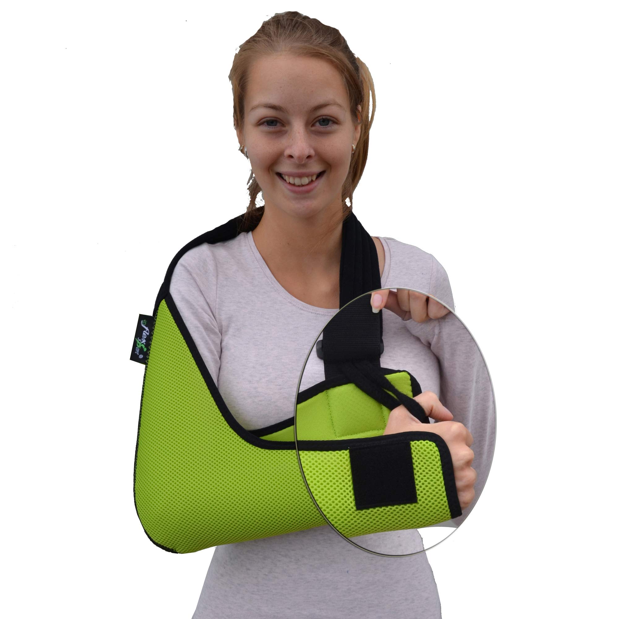 4DflexiSPORT Arm Sling Adult (L, lime/black trim) Feel Safe, Easy to Fit, Cooling Fabric Technology, Fits R or L.