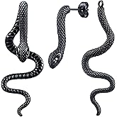 Snake Earrings for Women Men, Punk Gothic Stainless Steel Stud Earrings, Hypoallergenic gold plated/Black/Retro Gray/Silver Snakes Jewelry with Zircon, Statement Cool Rock Hip Hop Biker Earring Halloween Gifts