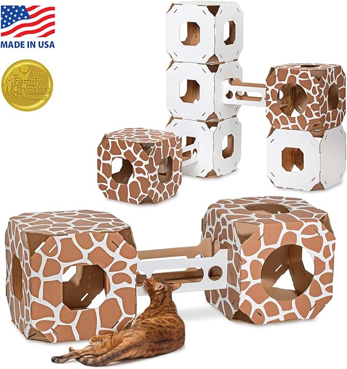 Catty Stacks Modular Cat House Cubes with Bridge, 2 cubes, Made in USA