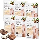 Epielle Hydrating Foot Mask 6 Pairs, Relieve and Soften with Shea Butter & Jojoba Oil, Deep Moisturizing Socks for Dry, Cracked Feet, Self Care Gifts for Women, Spa Kit, Stocking Stuffers