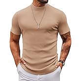 COOFANDY Mens Mock Turtleneck Sweater Short Sleeve Slim Fit Turtle Neck Sweaters Casual Basic Tee Ribbed Knit Pullover Tops