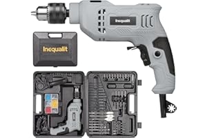 Inequalit Corded Hammer Drill 4.5Amp 0-3000 RPM, 1/2 Inch Chuck Impact Drill with 105-Piece Accessory Set, Adjustable Speed Control, 360° Swivel Handle, Depth Gauge and Portable Carrying Case