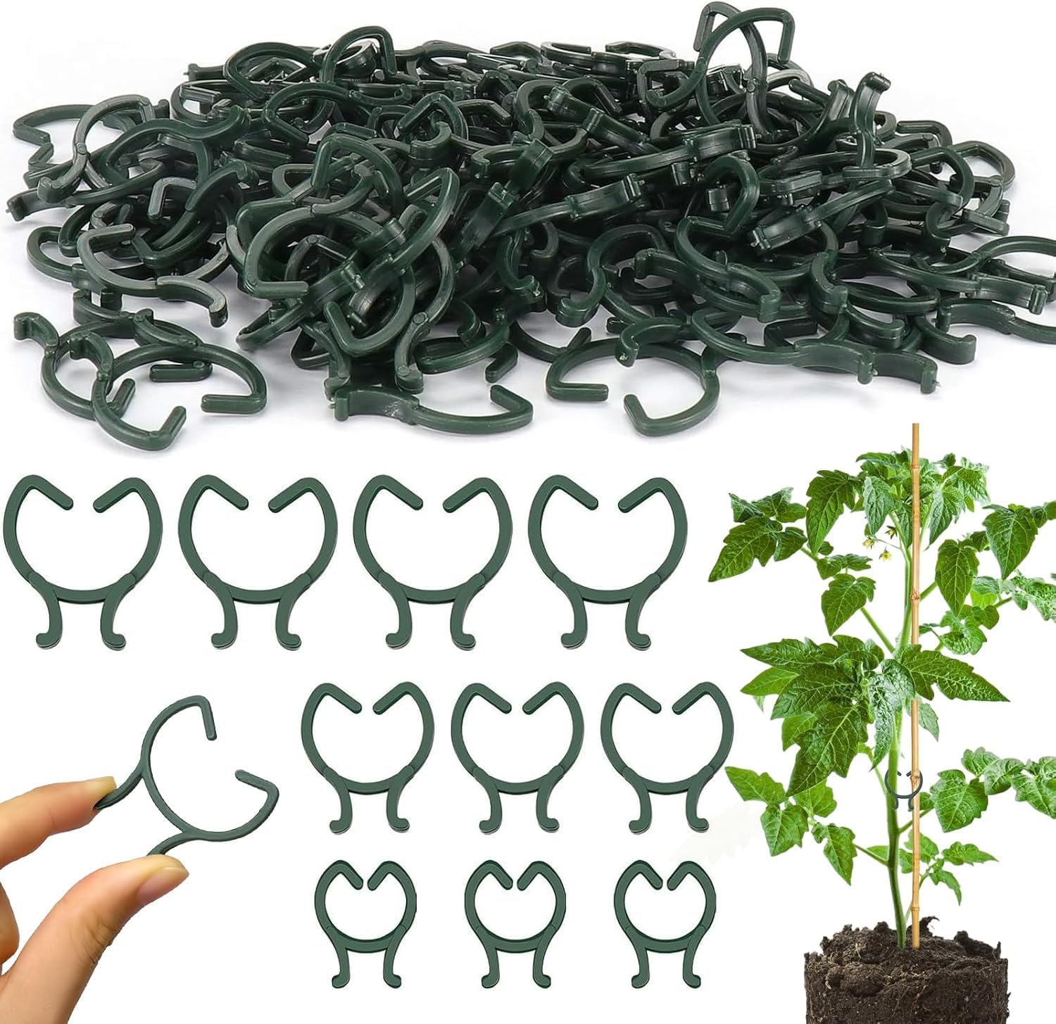 Hysagtek 200 Pcs Plant Clips for Climbing Plants Green Plant Rings Clips Garden Plastic Plant Support Clips for Garden Outdoor Mini Gutter Clips for Securing Twisty Plant Rings Outside